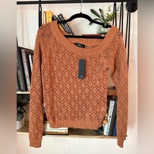 Lulu's Off The Shoulder Terracotta Diamond Knit Sweater
